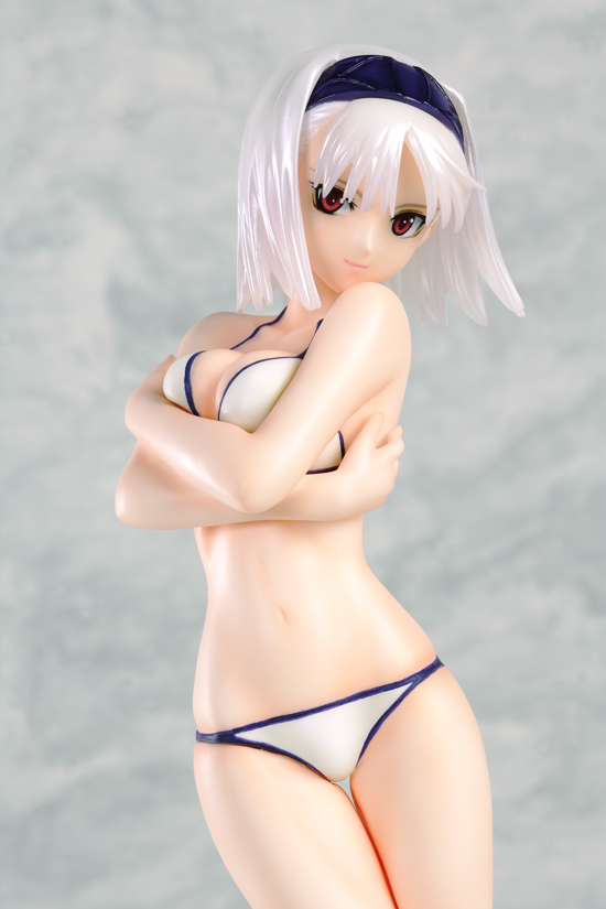 aira_blanc_neige_galdinius albino bangs bikini blue_hairband breast_hold breasts cleavage closed_mouth collarbone cowboy_shot crossed_arms figure grey_background hairband halter_top halterneck head_tilt hips large_breasts legs_together light_smile looking_at_viewer medium_hair navel parted_bangs photo red_eyes shining_(series) shining_tears simple_background skindentation slender_waist smile solo standing stomach straight_hair swimsuit tanaka_takayuki thigh_gap thighs white_bikini white_hair