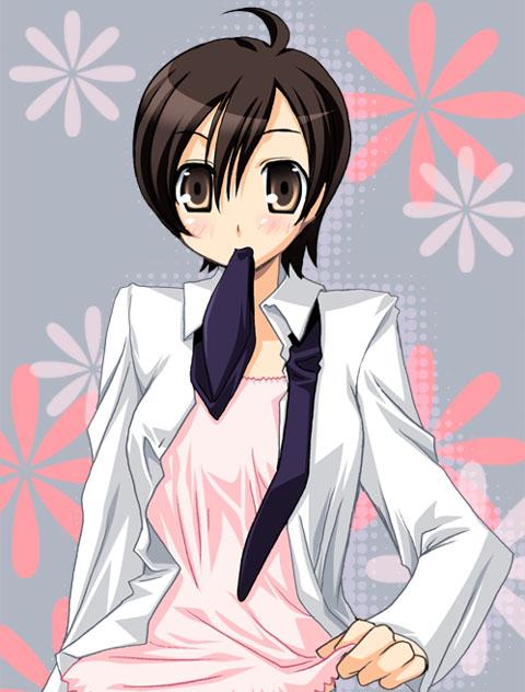 cropped duplicate exif_thumbnail_surprise fujioka_haruhi long_sleeves mouth_hold ouran_high_school_host_club short_hair solo tajima_yoshikazu