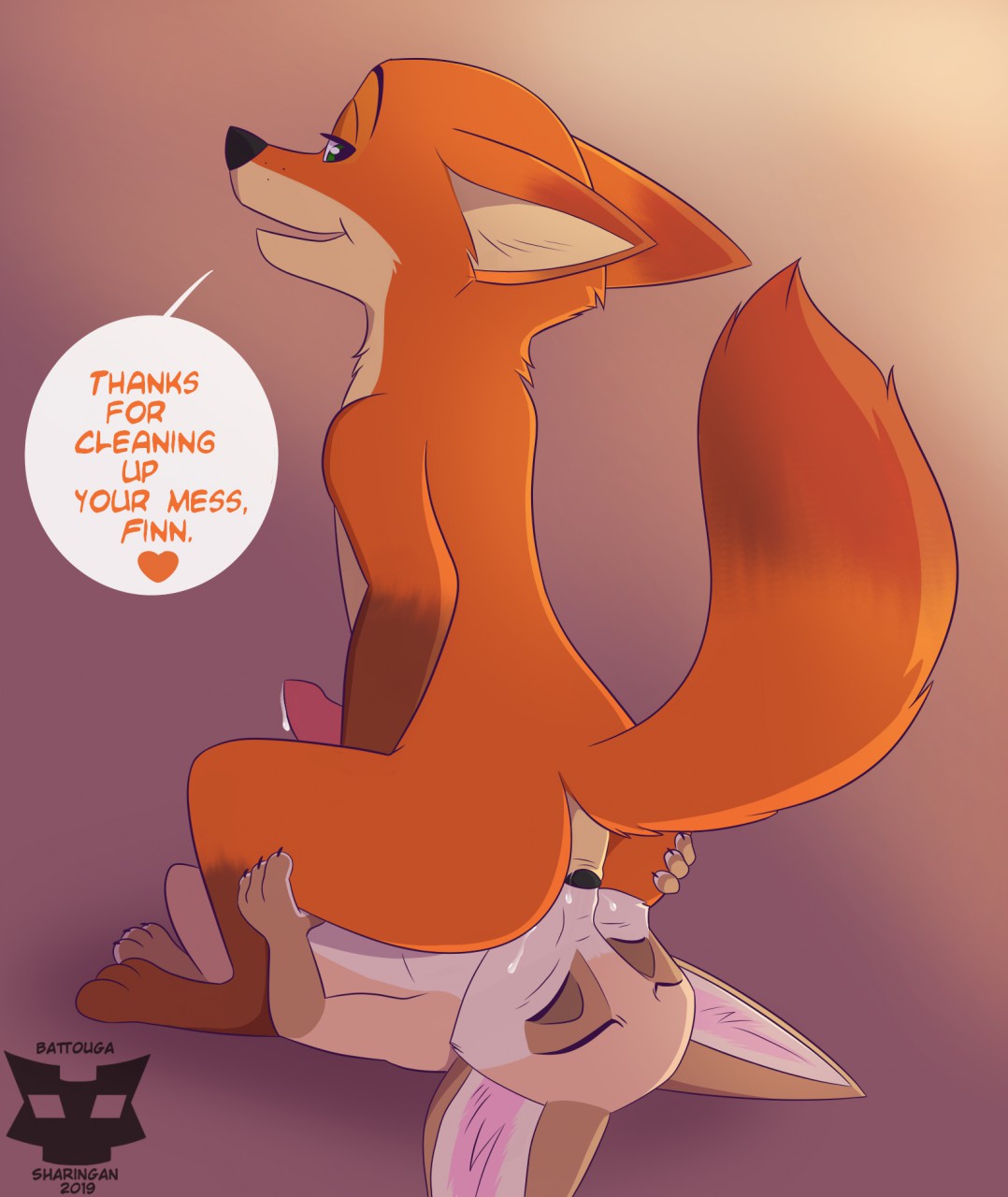 2019 anal anthro battouga-sharingan butt canid canine cum cum_in_ass cum_in_mouth cum_inside deep_rimming dialogue disney duo english_text eyes_closed facesitting felching fennec finnick fox fur green_eyes male male/male mammal nick_wilde oral orange_fur penis precum rimming sex size_difference speech_bubble text zootopia