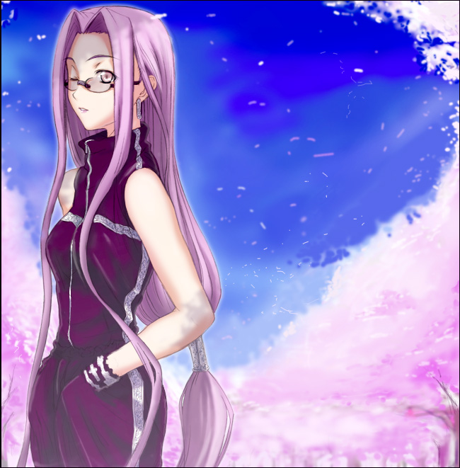 casual cherry_blossoms fate/stay_night fate_(series) glasses long_hair low-tied_long_hair puyo rider solo very_long_hair