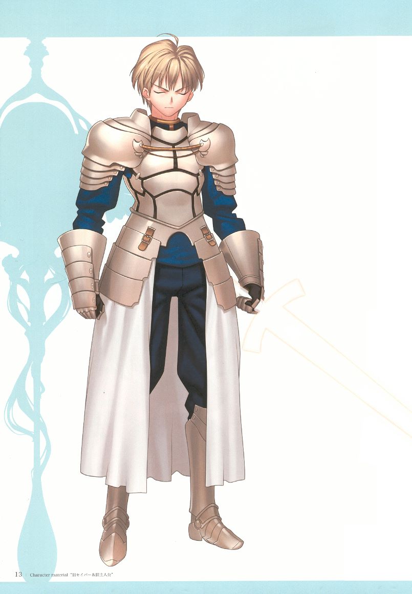armor arthur_pendragon_(fate) blonde_hair closed_eyes fate/prototype fate/stay_night fate_(series) gauntlets knight long_sleeves male_focus prototype saver solo takeuchi_takashi