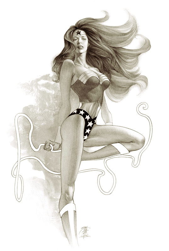 1girl amazon bare_shoulders boots dc_comics female jo_chen lasso leotard long_hair monochrome realistic rope sleeveless solo star star_print tiara wonder_woman wonder_woman_(series)