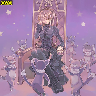 asura_fantasy_online boots cat dancing dress gothic kuga_tsukasa long_sleeves lowres omc solo thighhighs throne