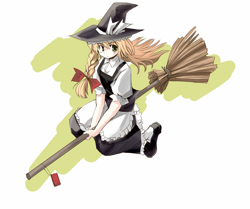 blonde_hair braid broom broom_riding hat kirisame_marisa seo_tatsuya side_braid solo touhou witch_hat