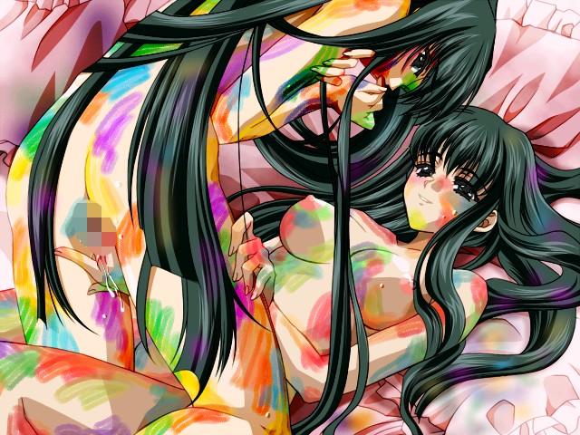ass bent_over black_eyes black_hair bodypaint breasts carnelian censored colorful finger_sucking fingering game_cg happy_sex incest kneeling large_breasts long_hair lying messy mieno_yuki mieno_yumi mosaic_censoring multiple_girls nipples nude on_back pussy_juice siblings smile twincest twins very_long_hair wam_xxxnovel-wetandmessy.com wet_and_messy yuri