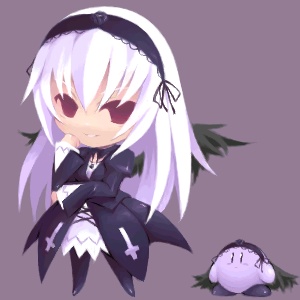 chabo_(fuketsudan) chibi copy_ability crossover kirby kirby_(series) long_sleeves lowres non-web_source rozen_maiden solo suigintou wings