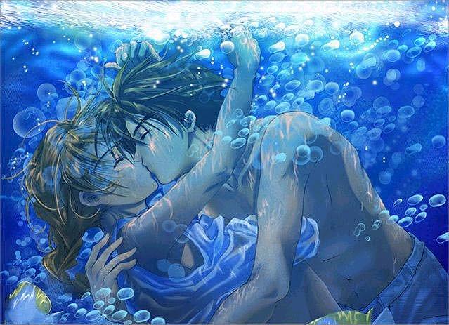 artist_request duo_maxwell gundam gundam_wing heero_yuy kiss male_focus multiple_boys underwater yaoi