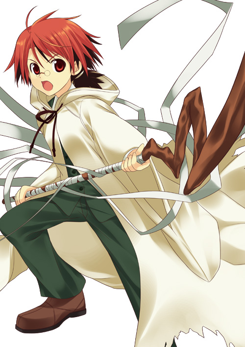 glasses long_sleeves mahou_sensei_negima! male_focus mizuki_makoto negi_springfield solo staff