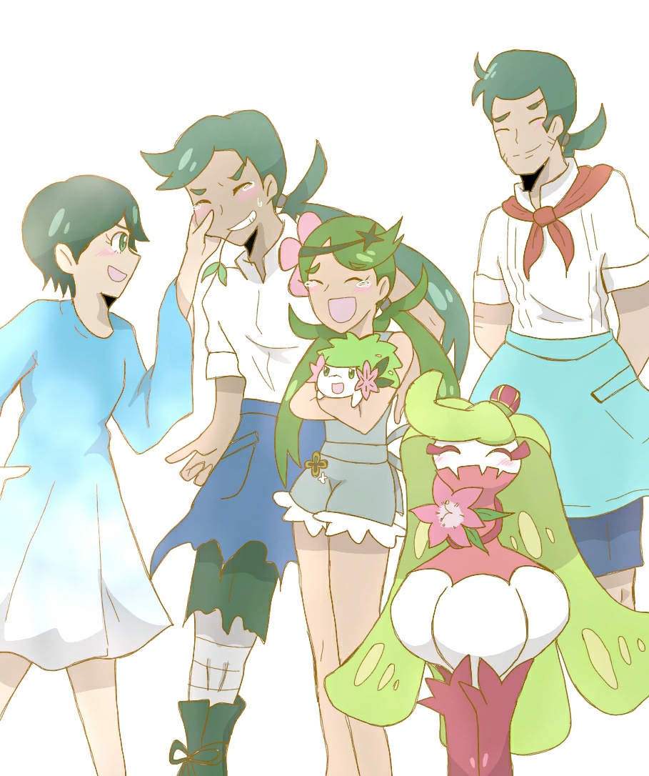 2boys 2girls brother_and_sister creatures_(company) dark_skin dark_skinned_male family father_and_daughter father_and_son flower game_freak gen_4_pokemon gen_7_pokemon green_eyes green_hair hair_flower hair_ornament haruka_(hijio-sun) husband_and_wife long_hair mao's_father_(pokemon) mao's_mother_(pokemon) mao_(pokemon) mother_and_daughter mother_and_son multiple_boys multiple_girls nintendo pokemon pokemon_(anime) pokemon_(game) pokemon_sm pokemon_sm_(anime) shaymin siblings tsareena ulu_(pokemon)
