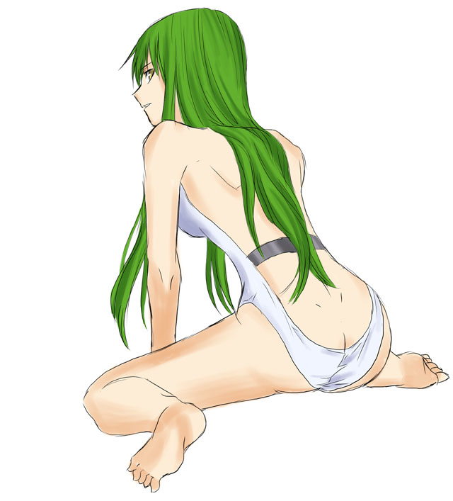 butt_crack c.c. code_geass green_hair long_hair solo source_request straitjacket toshibou_(satsukisou)
