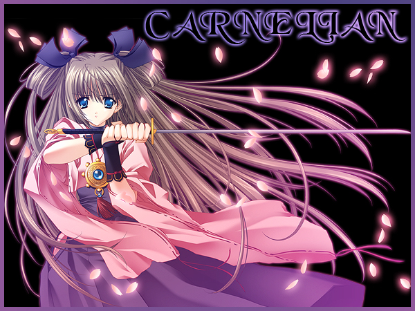 carnelian hakama japanese_clothes long_sleeves miko purple_hakama push!! solo sword weapon