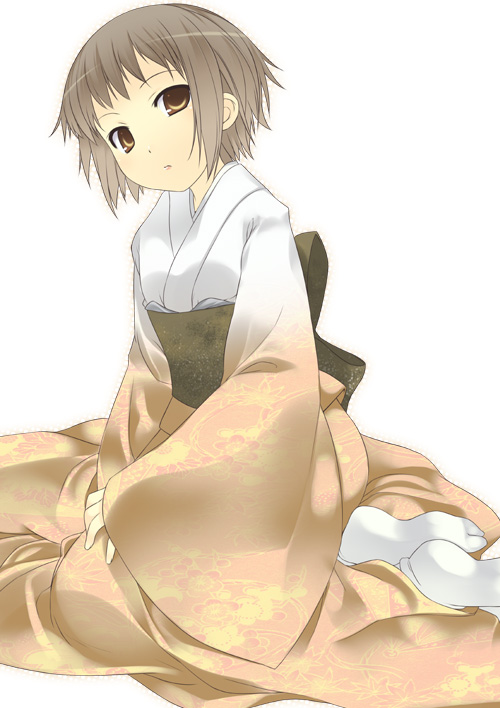 bangs japanese_clothes kimono long_sleeves mizuki_makoto nagato_yuki short_hair socks solo suzumiya_haruhi_no_yuuutsu tabi