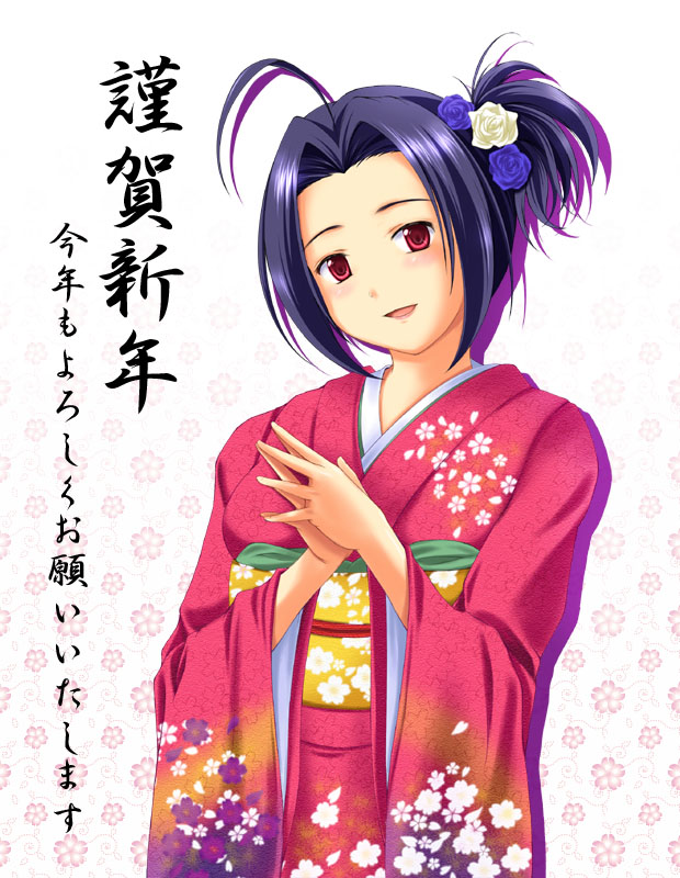 idolmaster idolmaster_(classic) idolmaster_1 japanese_clothes kimono long_sleeves miura_azusa new_year nishi_(count2.4) solo