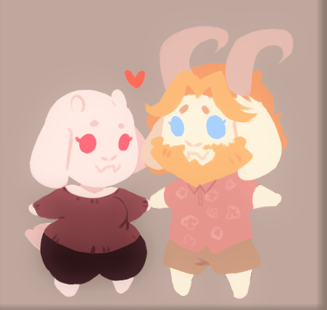 &lt;3 anthro asgore_dreemurr beard blonde_hair blue_eyes boss_monster bovid breasts caprine chibi clothed clothing cute_fangs darkriallet duo facial_hair female fully_clothed goat hair hand_holding horn male male/female mammal red_eyes romantic_couple slightly_chubby toriel undertale video_games