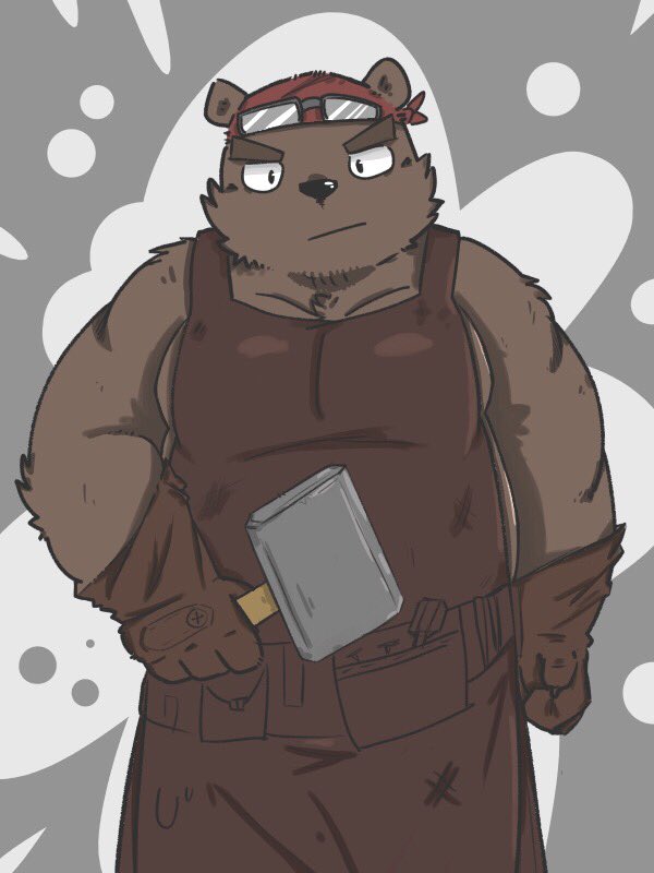 2019 anthro apron black_nose brown_fur clothing fur gloves humanoid_hands male mammal overweight overweight_male simple_background solo ursid wnsgh2466