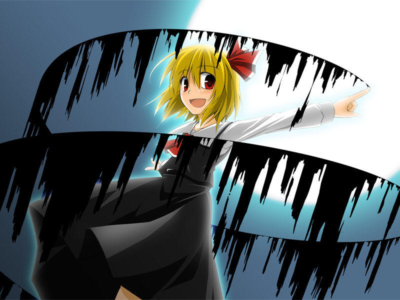 artist_request blonde_hair darkness hair_ribbon necktie outstretched_arms red_eyes ribbon rumia short_hair solo spread_arms touhou