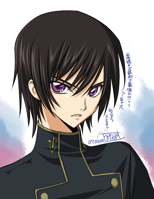 brown_hair code_geass dated lelouch_lamperouge male_focus open_mouth purple_eyes school_uniform serious solo ugeppa upper_body