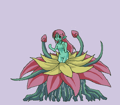 1girl alraune alura_une animated animated_gif breasts eluku fairy_fighting gif long_hair lowres monster_girl nipples nude plant_girl pointy_ears red_hair