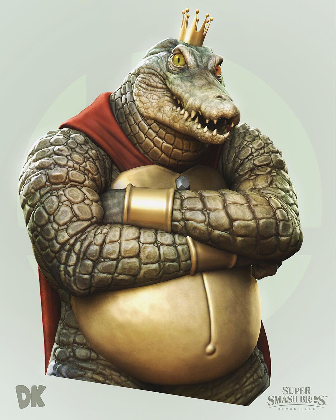 anthro belly crocodilian crown donkey_kong_(series) fangs hi_res king_k_rool looking_at_viewer male nintendo overweight overweight_male rafagrassetti realistic reptile scalie solo super_smash_bros video_games