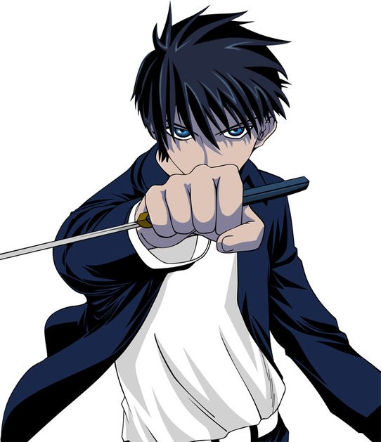 black_hair blue_eyes knife male_focus nanaya_shiki school_uniform solo toono_shiki tsukihime vector_trace