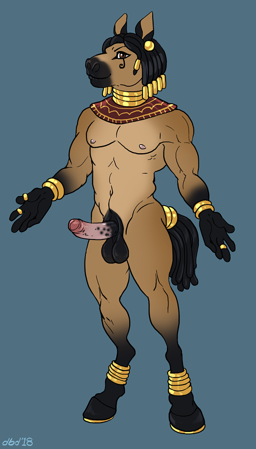 anthro balls dbd dreadlocks egyptian equine erection horse humanoid_penis male mammal muscular muscular_male penis solo standing uncut