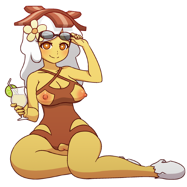 1girl adventure_time breakfast_princess breasts drink mike_inel nude pussy sunglasses white_hair yellow_skin