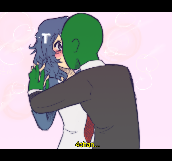 4chan anonymous blue_eyes blue_hair blush kiss long_hair personification suit tie tumblr