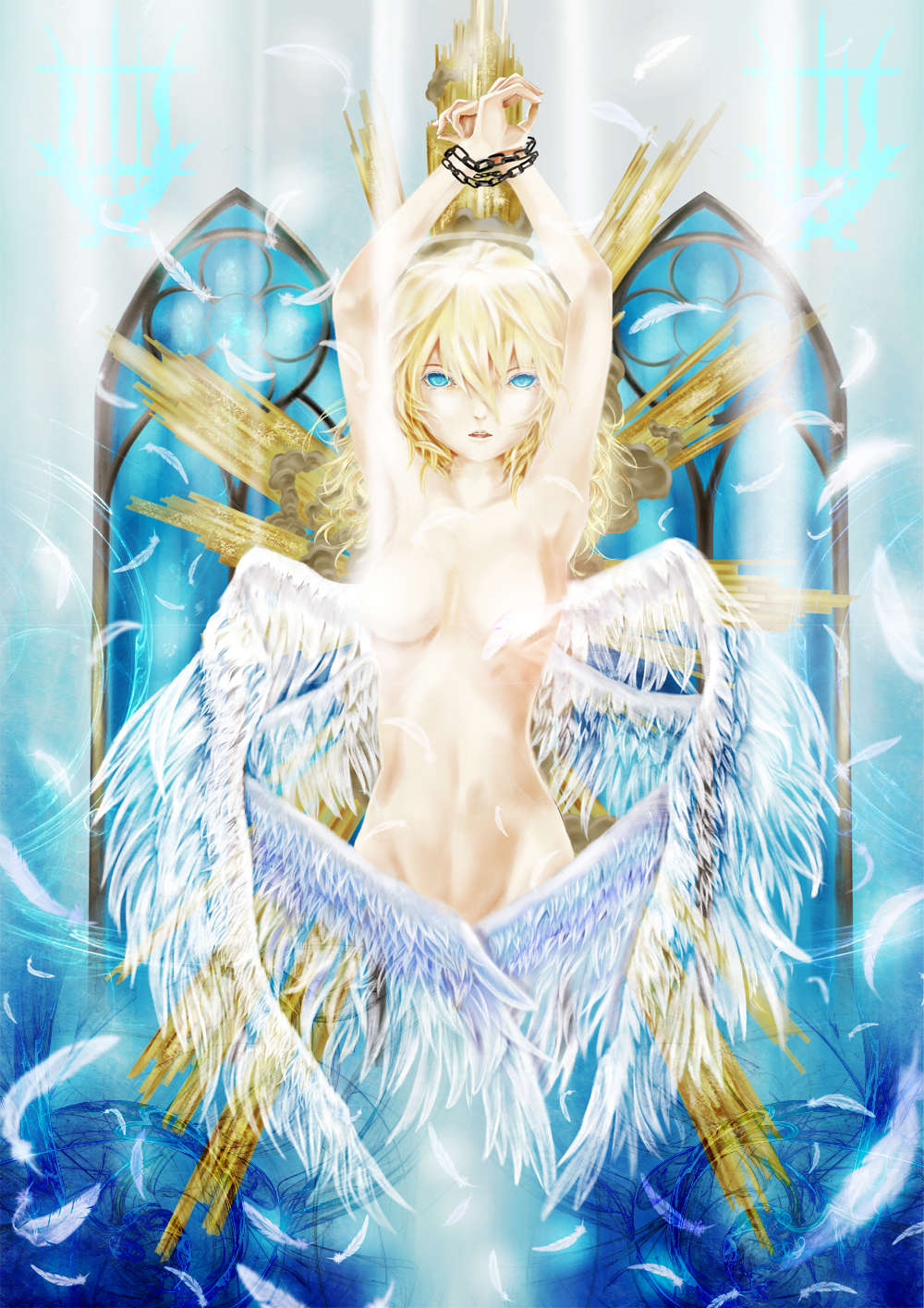 angel chain highres nude original shiiku solo wings