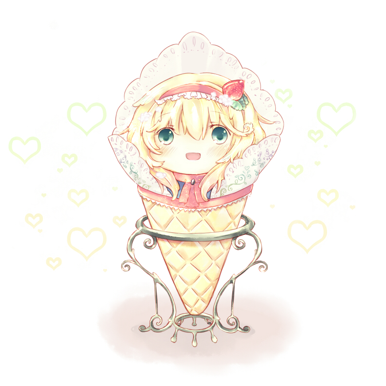 alice_margatroid blonde_hair food green_eyes hairband ice_cream_cone in_food personification rl short_hair solo touhou