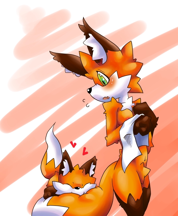 anthro bite breasts canine cute duo female fox mammal pubes pubic_tuft tail unknown_artist