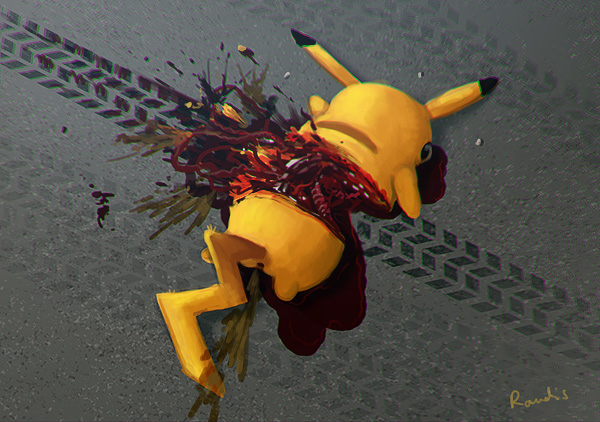 death gen_1_pokemon guro intestines no_humans pikachu pokemon pokemon_(creature) randis road roadkill scat