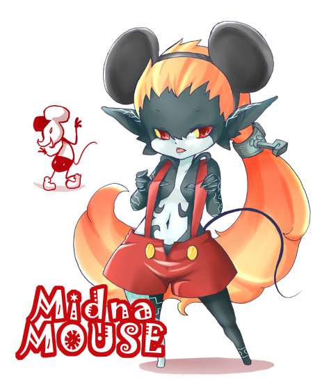 animal_ears disney furry imp inumimi_moeta long_hair mickey_mouse mickey_mouse_ears midna mouse_ears orange_hair pointy_ears red_eyes scrunchie shorts solo suspenders the_legend_of_zelda the_legend_of_zelda:_twilight_princess very_long_hair yellow_sclera