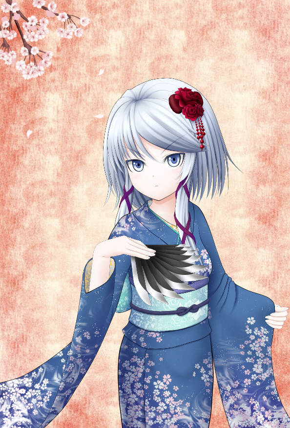 bad_id bad_pixiv_id blue_eyes izayoi_sakuya japanese_clothes kimono knife noron obi sash short_hair silver_hair solo touhou