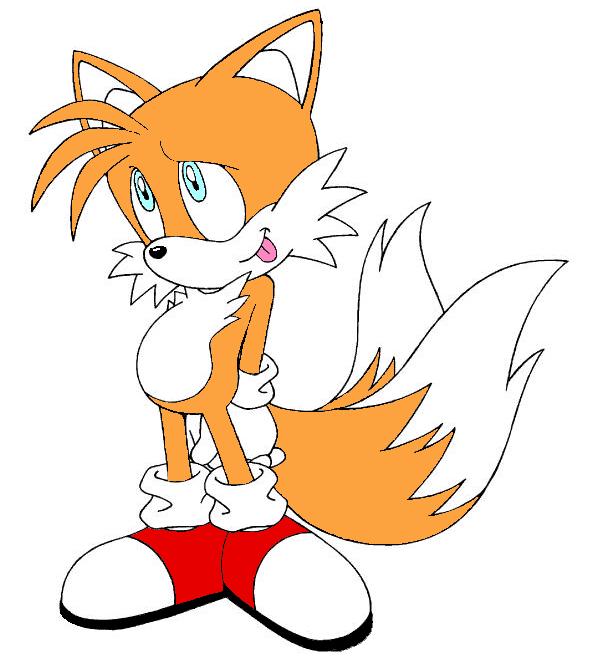 chest_tuft colored ears fox fur fury gloves hedgehog male mammal miles_prower multiple_tails orange orange_fur paint plain_background sega shoes solo sonic_(series) sonic_the_hedgehog sonic_x tail tails tongue tongue_out tuft unknown_artist white_background