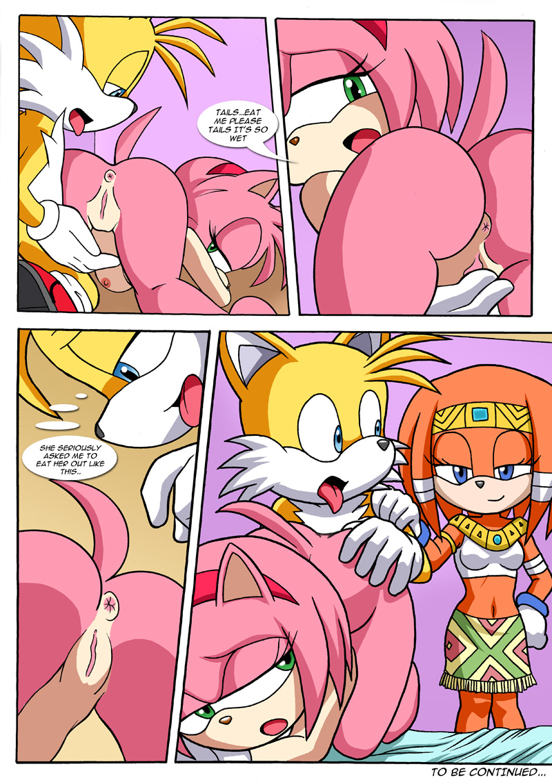 amy_rose anthro anus bed breasts canine comic echidna female fox from_behind group hedgehog interspecies looking_back mammal miles_prower mobian nude palcomix pussy sega sonic_(series) tails tikal_the_echidna tongue tongue_out unknown_artist