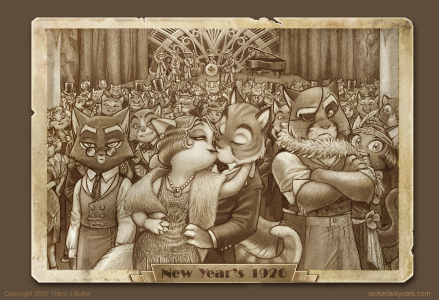 1926 cat feline female glasses kissing lackadaisy male party tracy_j_butler