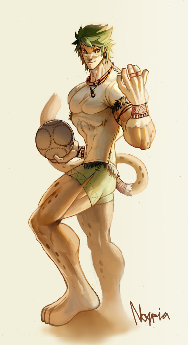 2010 bracelet ephorox feline football green_eyes green_hair hair jewelry leopard looking_at_viewer male mascot muscles necklace rings short_hair soccer solo south_africa standing tail ugly world_cup zakumi
