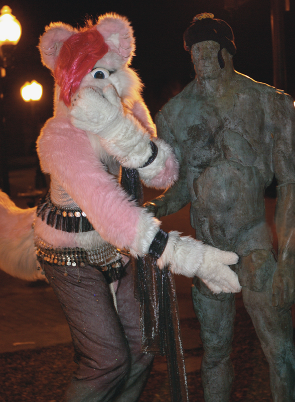 dog fur fursuit hair humor leather lol male mammal pink pink_fur pink_hair pose real sculpture solo statue unknown_artist