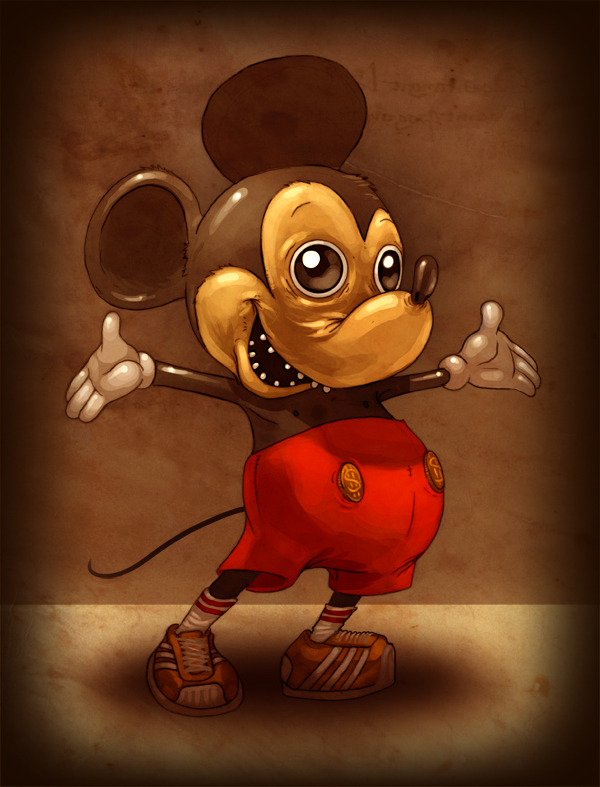 anthro brown_eyes creepy disney mammal mickey_mouse mike_mitchell mouse nightmare_fuel pose rodent simple_background solo toony