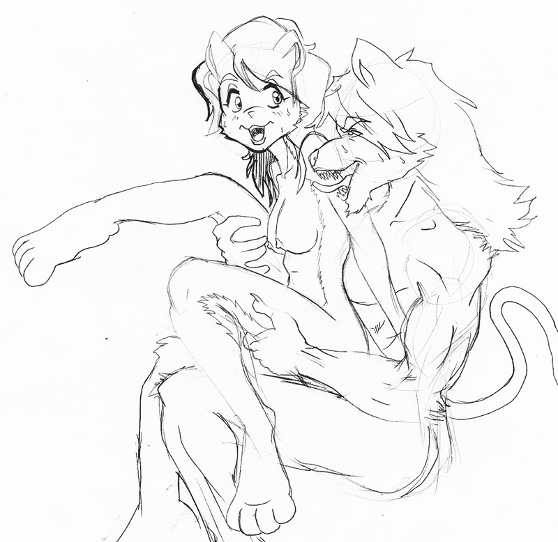 artwolfe breasts feline female from_behind lion male sketch straight tongue