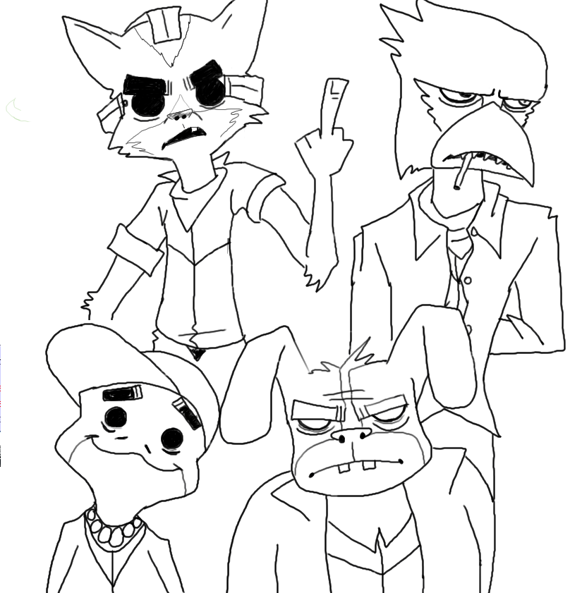 canine falco_lombardi fox fox_mccloud fredryk_phox gorillaz hare hat lagomorph male mammal murdoc nintendo noodle paintchat parody peppy_hare plain_background russel slippy_toad star_fox video_games white_background