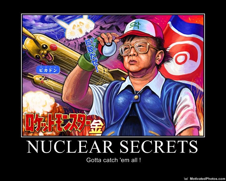 ash_ketchum biting_political_commentary crater explosion fat glasses human japanese_text kim_jong-il korea missile motivational_poster nuclear nuke pikachu pok&eacute;ball pok&eacute;mon salute secret solo what