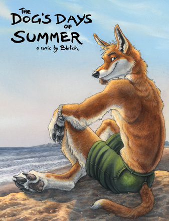 beach blotch canine claws diego dog's_days_of_summer looking_at_viewer male sea seaside shorts solo topless