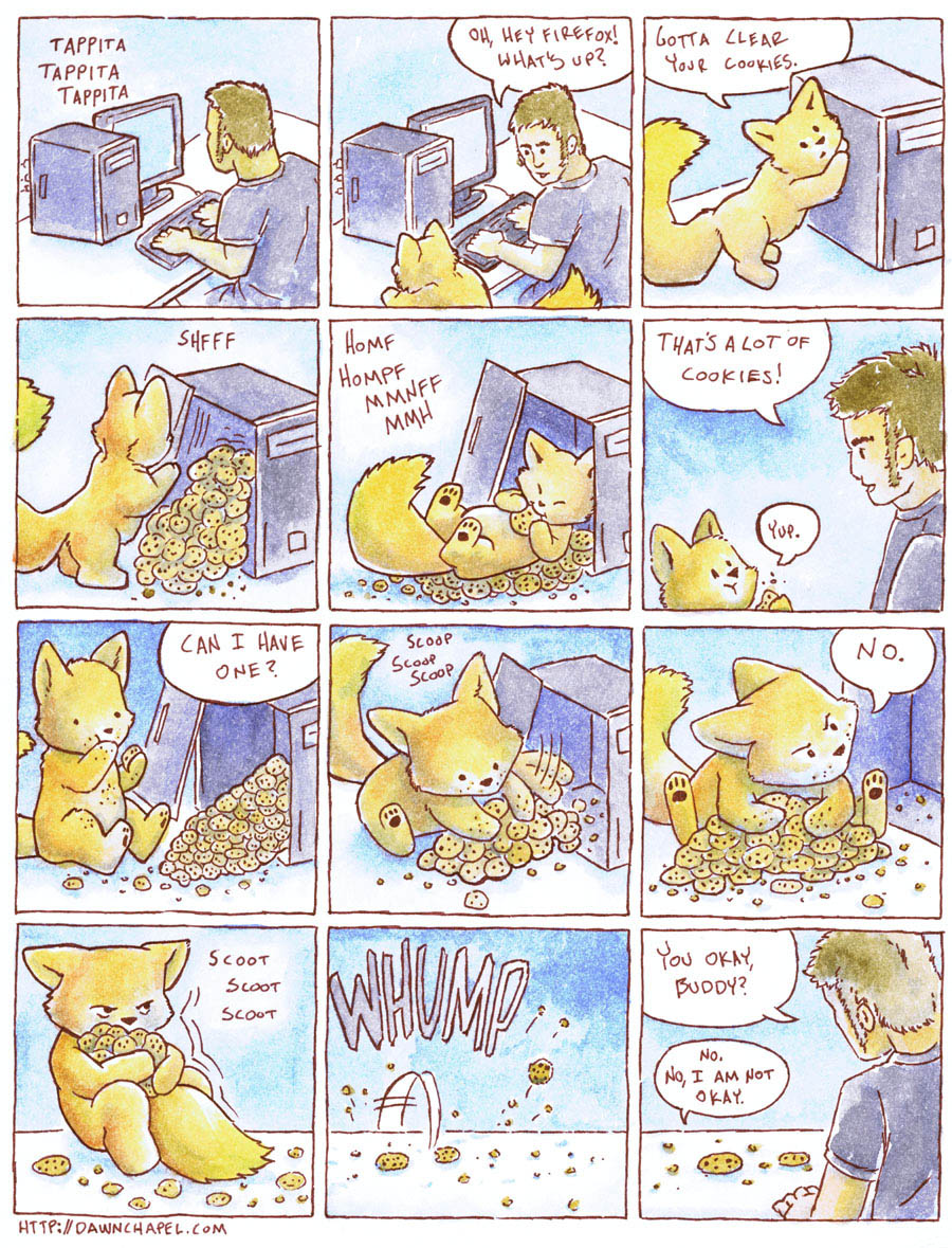 :3 brian_root canine color comic computer cookie cookies crumbs cute fall firefox fox funny greed greedy human humour lol lulz nom om_nom_nom whump