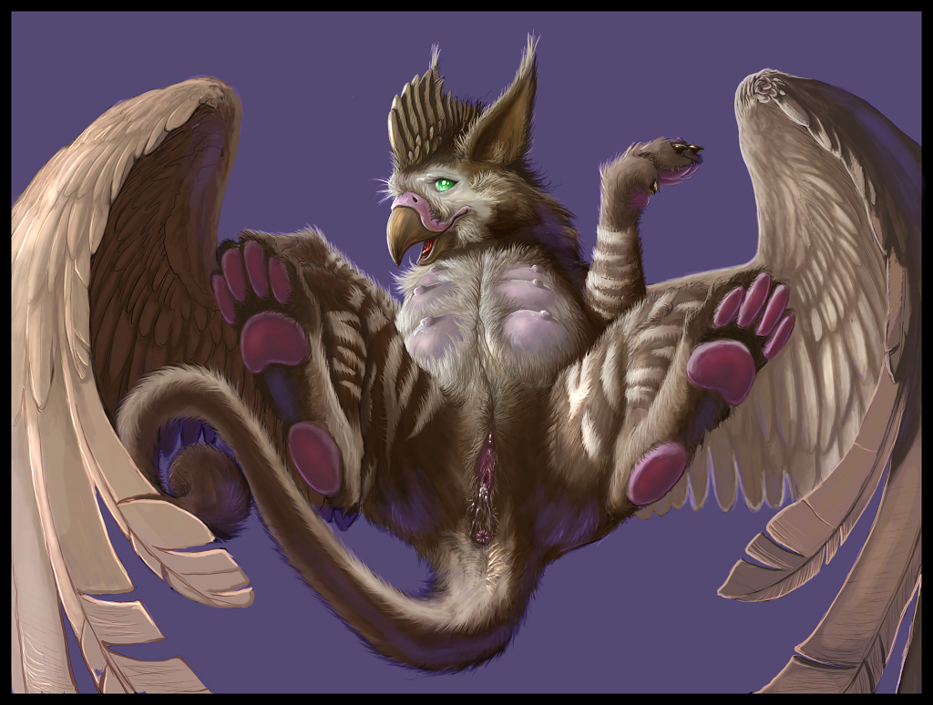 2010 anus artonis avian breasts female feral gryphon hindpaw multi_breast on_back pussy solo spread_legs spreading wings