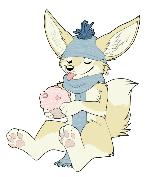 canine cupcake cute eyes_closed fennec fox hat hindpaw keihound scarf solo tongue toque