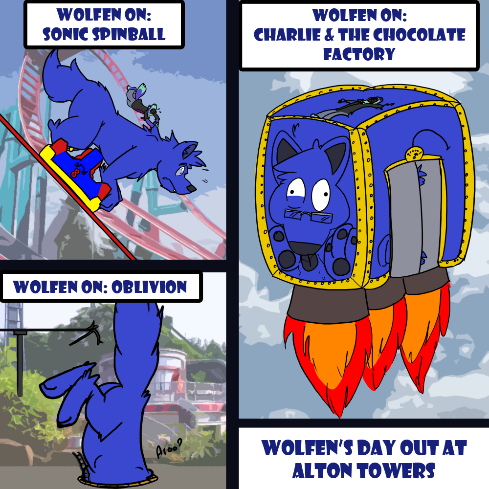 alton alton_towers blue canine charlie_&amp;_the_chocolate_factory comic derp fen glass_rocket_elevator glasses macro oblivion rollercoaster sewer sonic_spinball squished stuck towers wolf wolfen