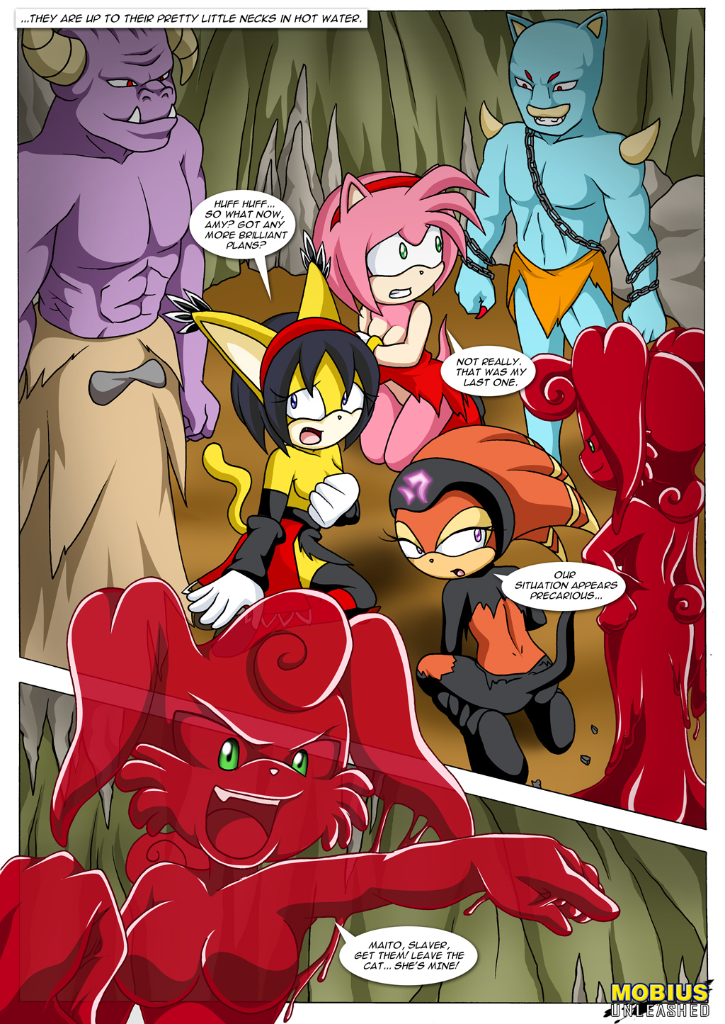 amy_rose cat comic echidna feline female goo_girl hedgehog honey_the_cat inju_hunters mobian mobius_unleashed shade_the_echidna slime sonic_(series) tail