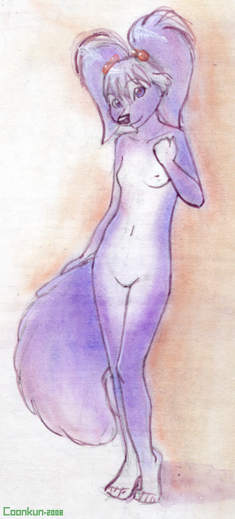 coonkun cub female nanette nude pose purple pussy skunk solo