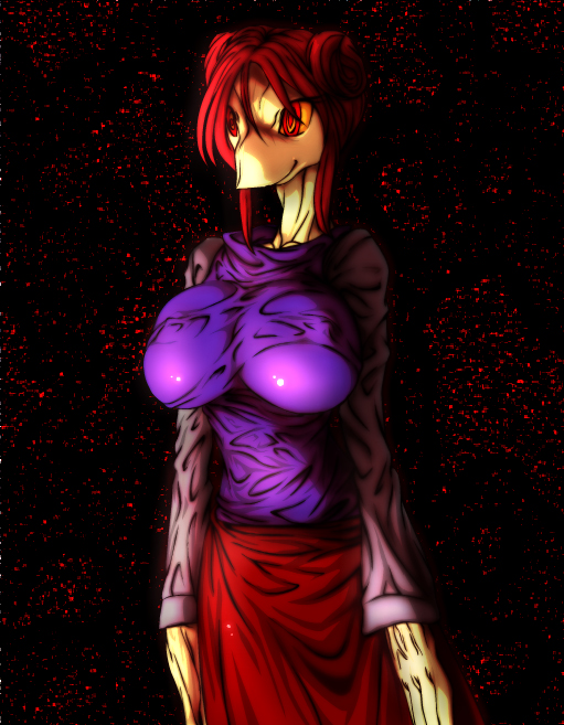 avian big_breasts breasts clothing dressed female red_eyes red_hair solo staring tight_clothing toriningen unknown_artist yume_nikki